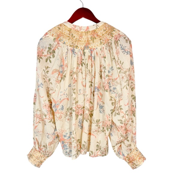 Anthropologie Long-Sleeve Smocked Lurex Top Medium - Picture 9 of 13